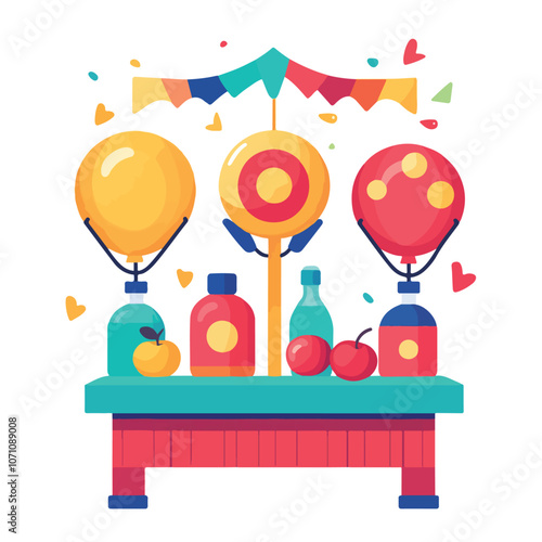 Vibrant Amusement Park Shooting Gallery Flat Illustration