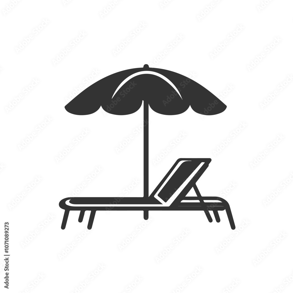 Beach Umbrella and Sun Lounger Vector Icon - Relaxing Beach Scene Illustration Beach Umbrella and Sun Lounger Vector Icon - Relaxing Beach Scene Illustration