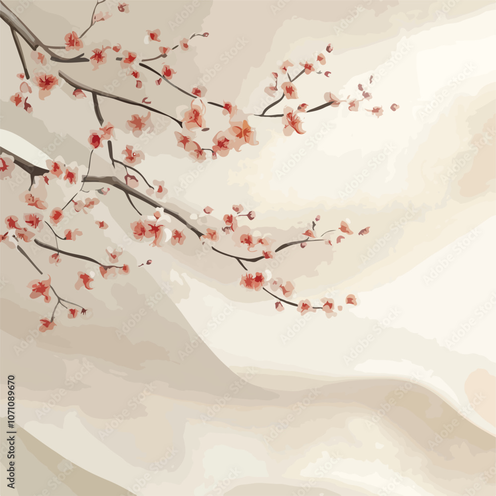 Fototapeta premium Elegant Cherry Blossoms Plum Blossoms Japanese Paper Background