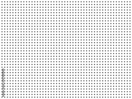 Seamless grid pattern: subtle halftone design featuring repeated small hatch crosses and tiny elements. Abstract geometric texture with faded black and white rectangle prints. Vector illustration.