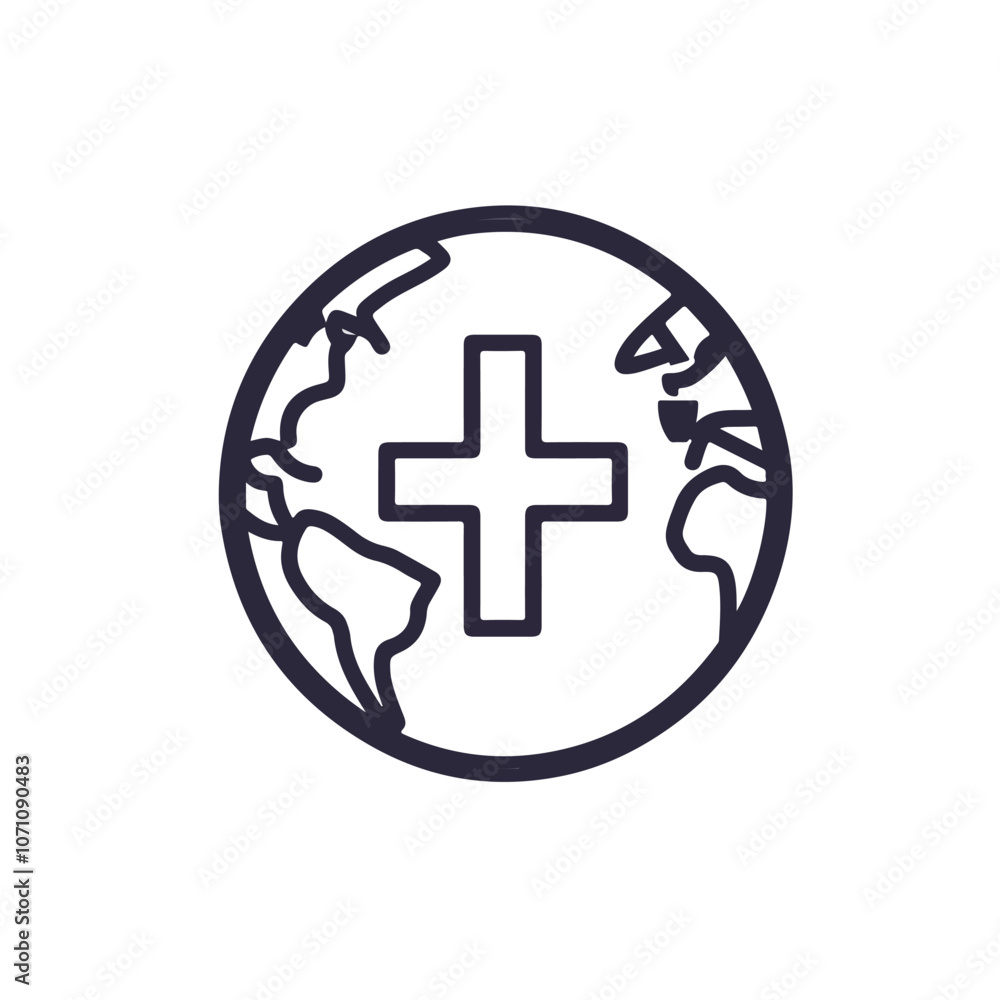 Global Medical Cross Symbol on Earth Globe Icon