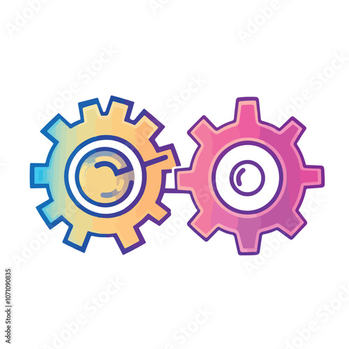 Robotization Concept with Two Gear Cogs in Line Icon Style
