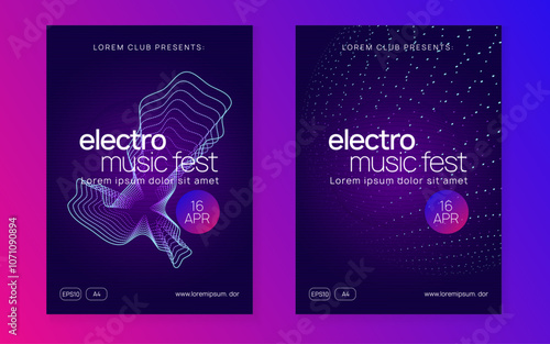 Party Background. Green Night Club Magazine. Soundwave Beat Invitation. Blue Discotheque Poster. Concert Cover. Music Banner. Edm Electro Template. Violet Party Background