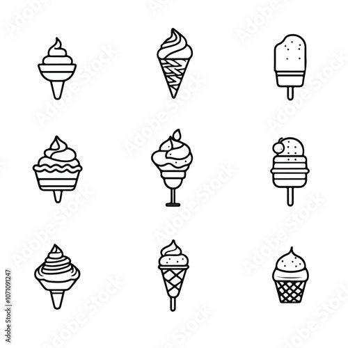 Delicious Ice Cream Icons Set Isolated on White Background