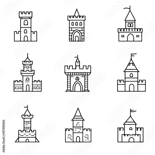 Medieval Castles Icon Set: Fortress Tower Castle photo