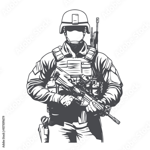 Professional Military Soldier in Army Armed Force Uniform