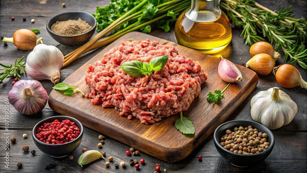 Seasoned minced meat with onions, garlic, and spices , ground beef, cooking, seasoning, ingredients Seasoned minced meat with onions, garlic, and spices , ground beef, cooking, seasoning, ingredients