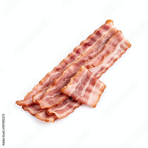 Freshly Sliced Bacon Strips on White Background Ready for Cooking