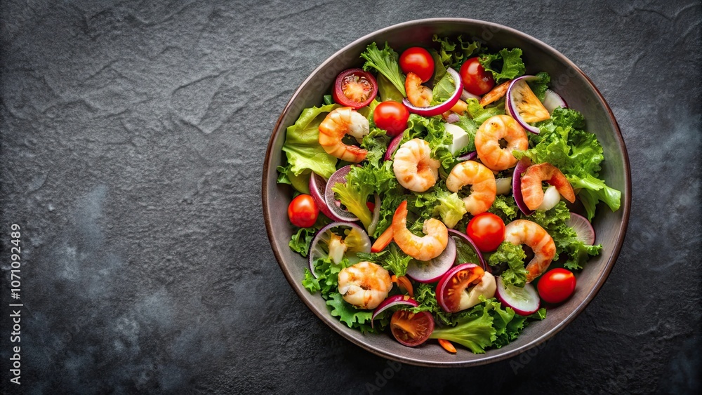 Leftover funchose salad with shrimp in a bowl, top view on table , food, seafood, salad, leftovers, tasty, delicious, fresh, healthy Leftover funchose salad with shrimp in a bowl, top view on table , food, seafood, salad, leftovers, tasty, delicious, fresh, healthy