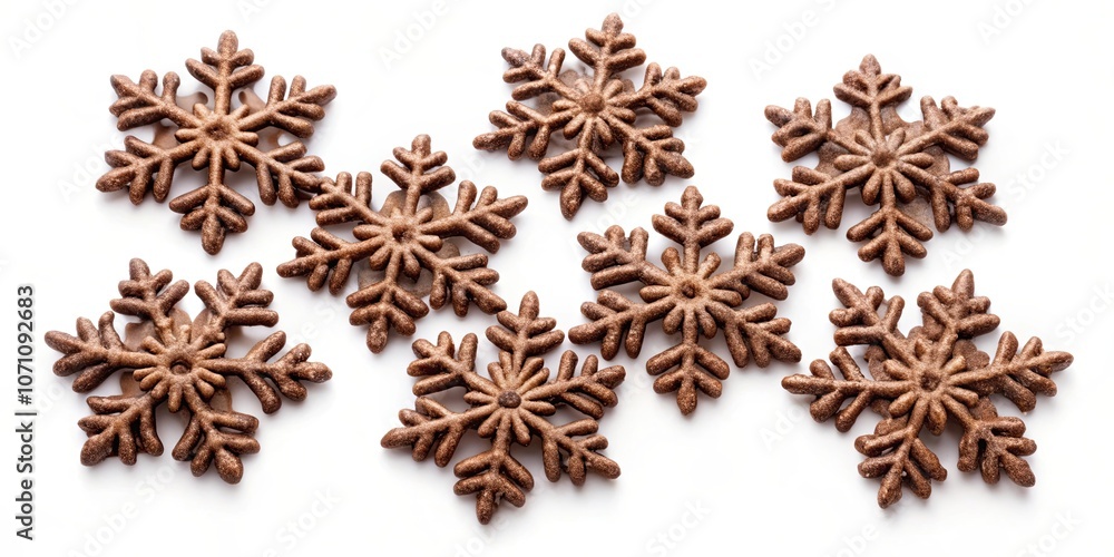 Chocolate snowflakes isolated on white background, chocolate, snowflakes, winter, holiday, festive, sweet, dessert Chocolate snowflakes isolated on white background, chocolate, snowflakes, winter, holiday, festive, sweet, dessert