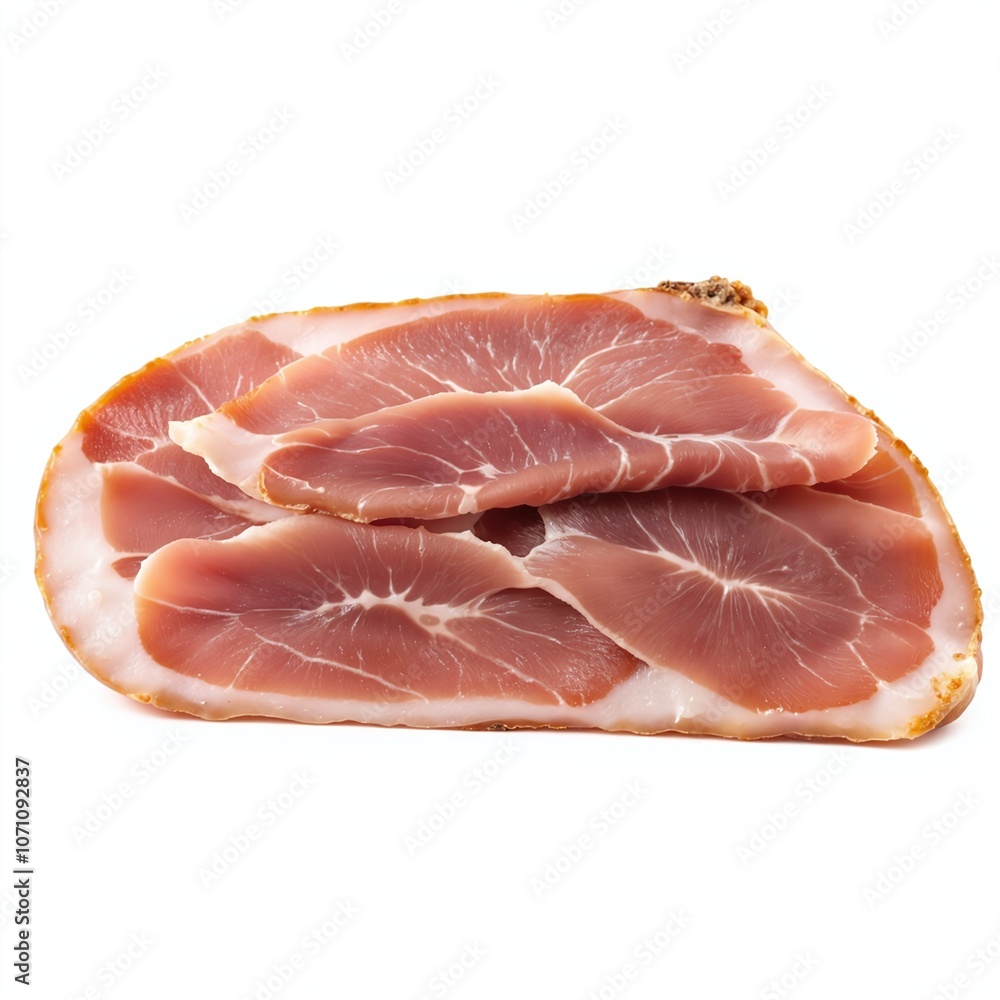 Delicate Prosciutto Slices Isolated on White Background Delicate Prosciutto Slices Isolated on White Background