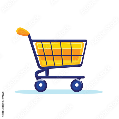 Flat Vector Supermarket Shopping Cart for Online Grocery Shopping