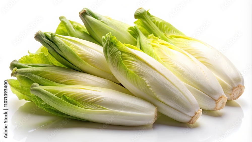 Fresh raw organic Belgian endive on a white background, endive, organic, fresh, vegetable, healthy, white background, raw Fresh raw organic Belgian endive on a white background, endive, organic, fresh, vegetable, healthy, white background, raw