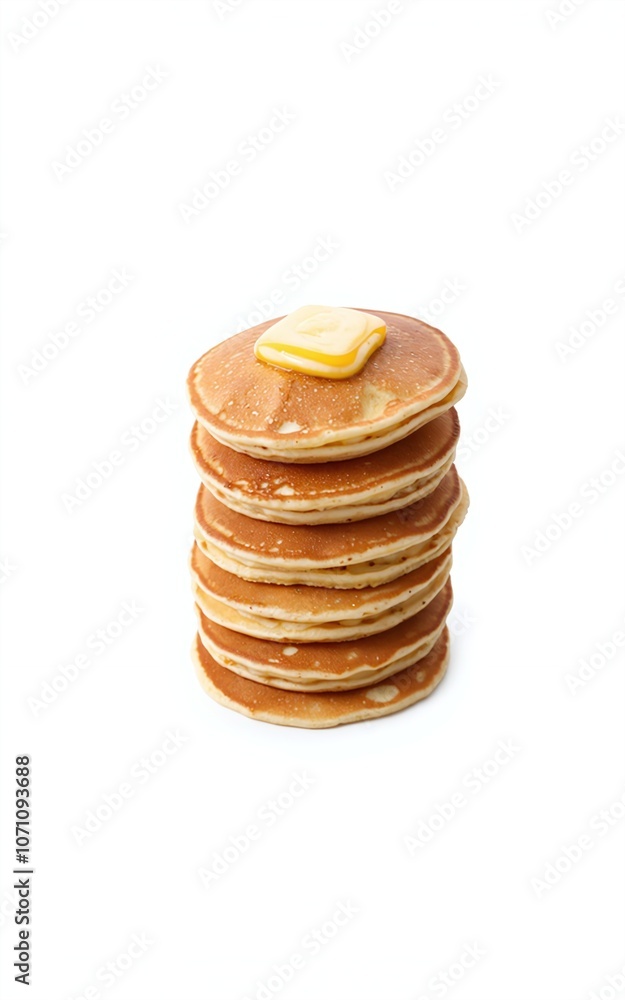 Delicious Stacked Pancakes with Butter on Top Isolated Against a Bright White Background Delicious Stacked Pancakes with Butter on Top Isolated Against a Bright White Background
