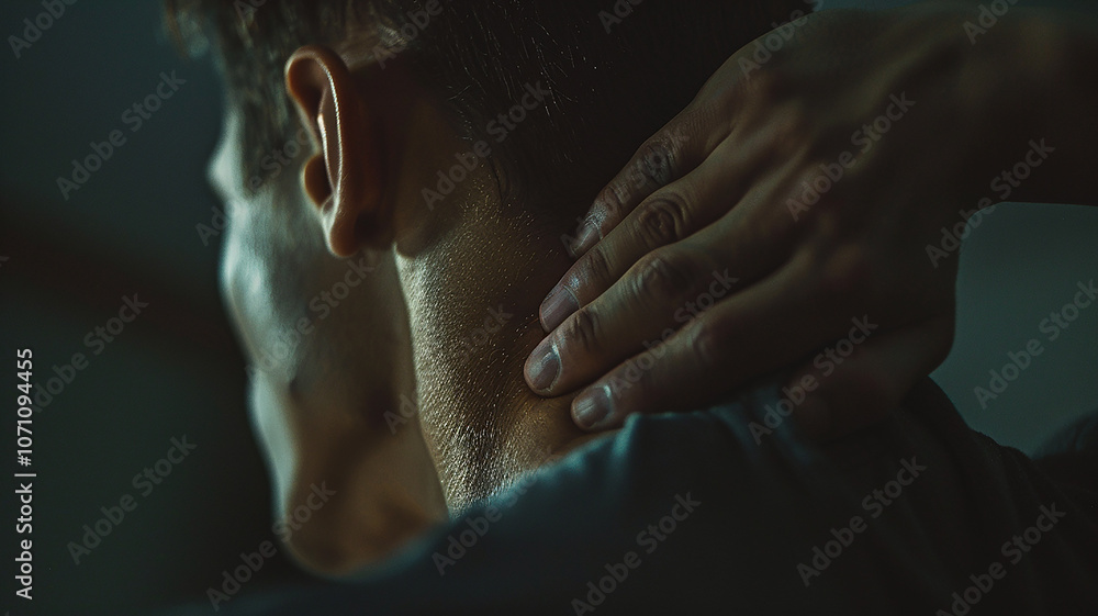 A close-up depicts a person rubbing their neck with a pained expression, highlighting stiffness caused by inadequate sleep. A close-up depicts a person rubbing their neck with a pained expression, highlighting stiffness caused by inadequate sleep.