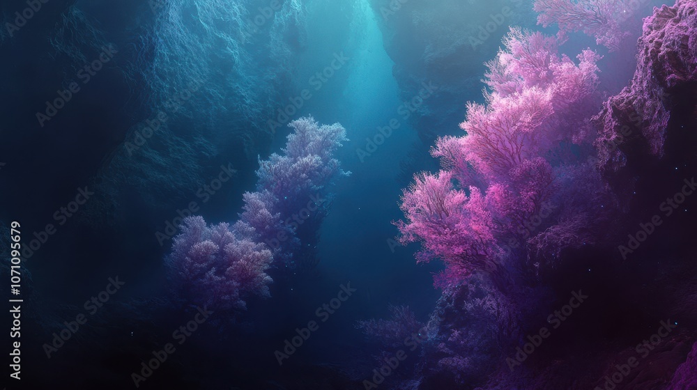 Naklejka premium Bioluminescent Coral Swaying in Deep Sea Cave