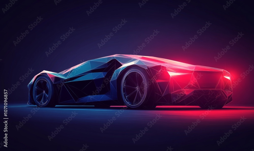 Abstract vector illustration of a modern car in a digital futuristic polygonal style, isolated on a dark blue background Abstract vector illustration of a modern car in a digital futuristic polygonal style, isolated on a dark blue background