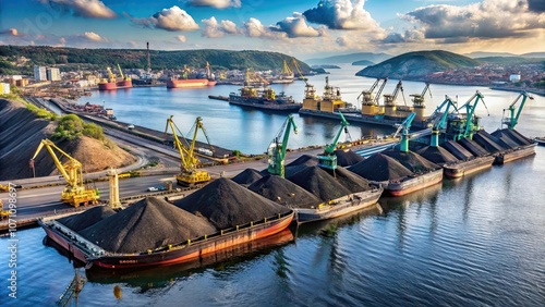 Wallpaper Mural Port in Murmansk, Russia filled with piles of coal, awaiting shipment by sea vessels, port, Murmansk, Russia, coal Torontodigital.ca