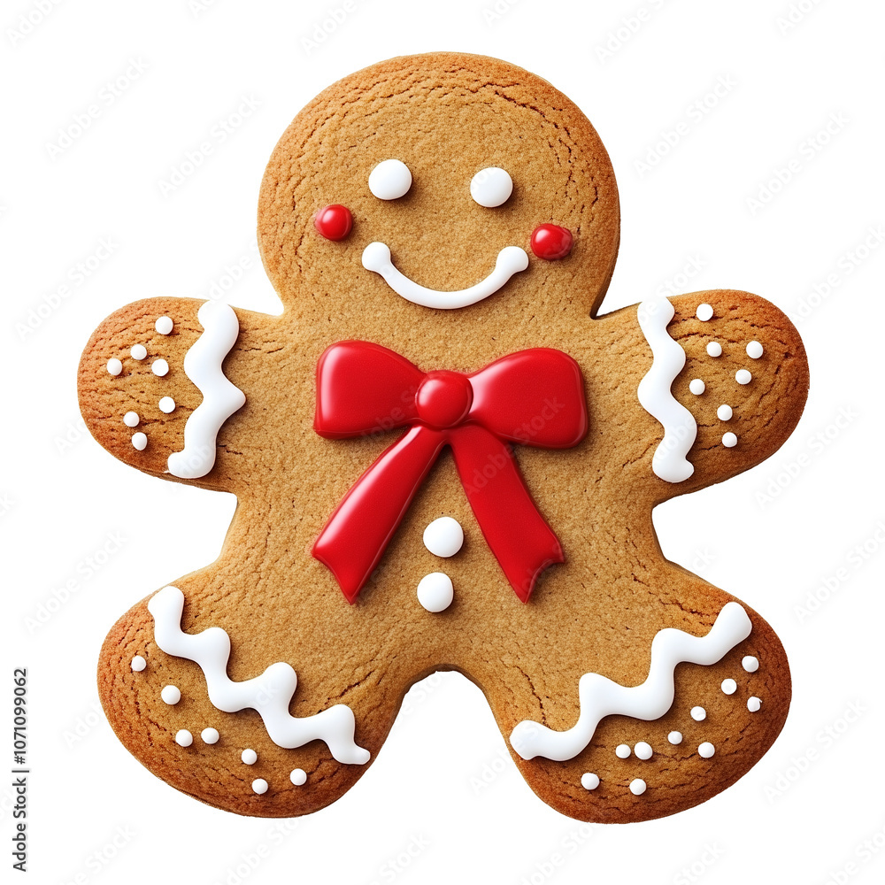 Gingerbread man person with gingerbread with red bow isolated on transparent background Gingerbread man person with gingerbread with red bow isolated on transparent background