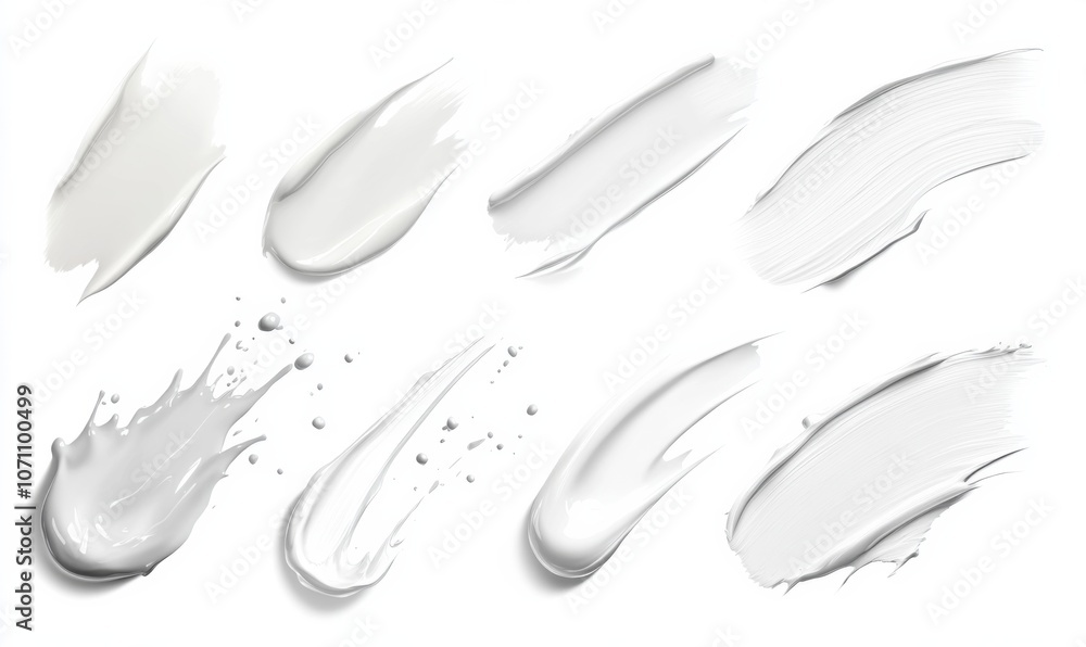 Set of cream swatches A collection of realistic cosmetic facial lotion smears creamy liquid strokes and white substance splashes ideal for beauty product presentations Set of cream swatches A collection of realistic cosmetic facial lotion smears creamy liquid strokes and white substance splashes ideal for beauty product presentations