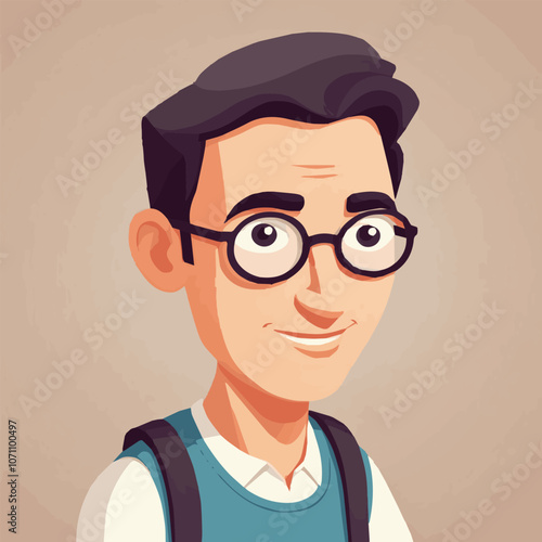 Young smart person finding solution and having brilliant idea. Flat vector illustration isolated on white background. Young man touching his glasses and looking ahead. 