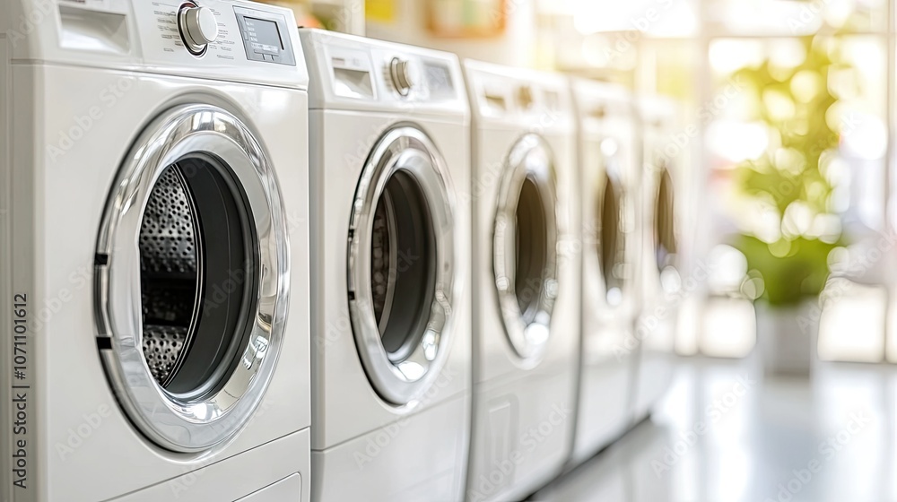 Modern Laundry Machines in Bright Clean Environment Modern Laundry Machines in Bright Clean Environment