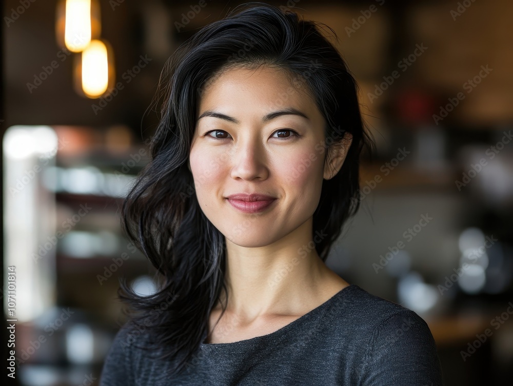 Portrait of a smiling woman with long black hair. Portrait of a smiling woman with long black hair.