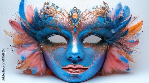 Wallpaper Mural A sparkling 3D New Year Eve mask with feathers and sequins, isolated on a white background. Torontodigital.ca