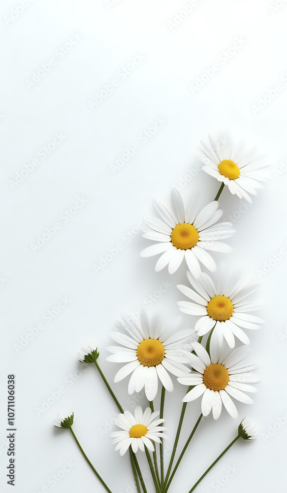 Obraz premium white daisies on a white paper texture background with copy space