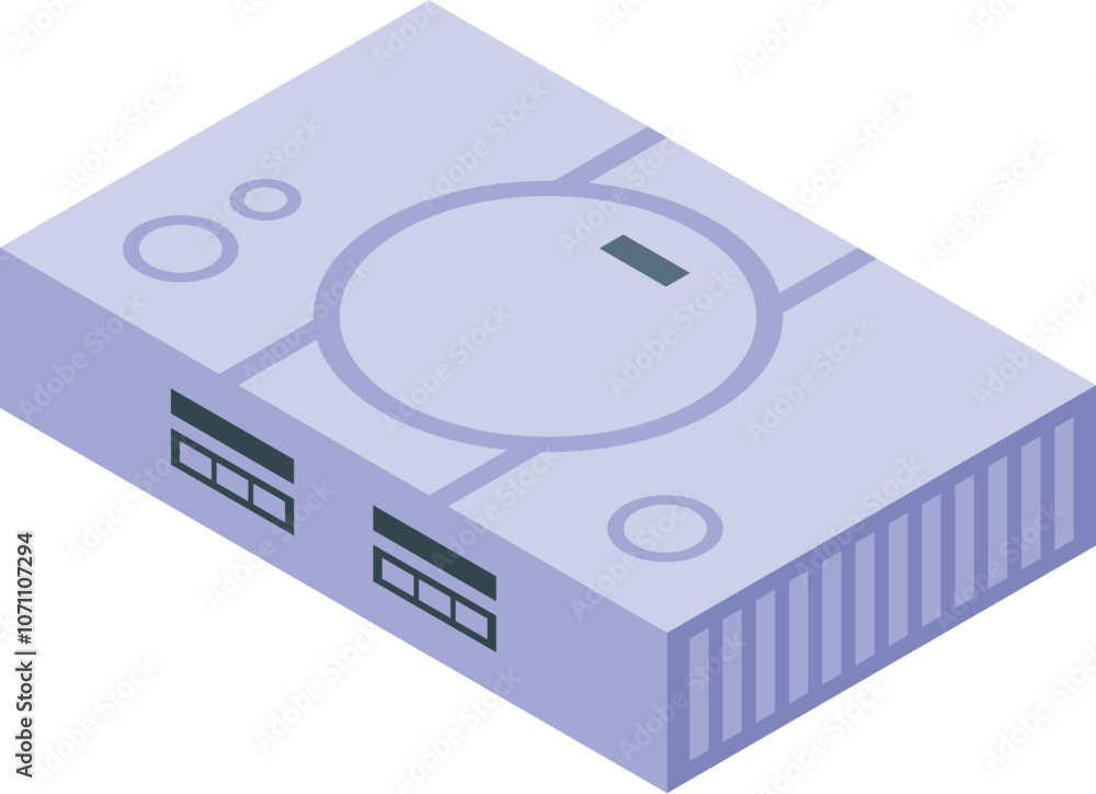Isometric view of a retro game console, evoking nostalgia and the evolution of home entertainment Isometric view of a retro game console, evoking nostalgia and the evolution of home entertainment
