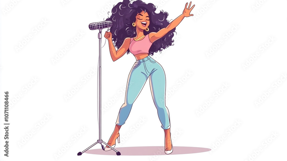 Naklejka premium Singer Performing on Stage with Microphone Illustration