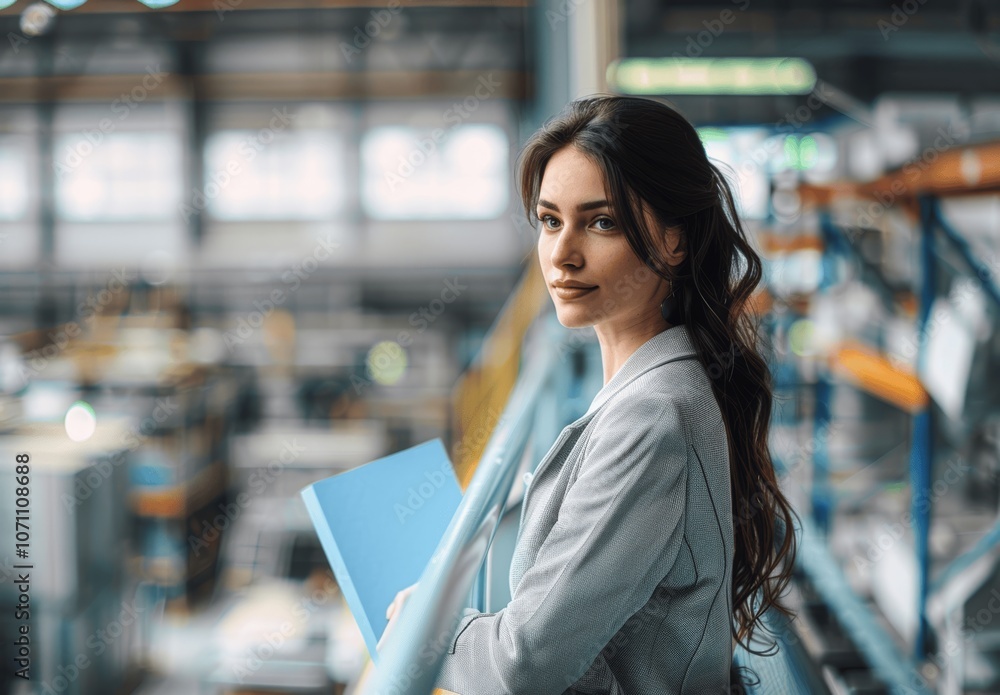 Female Project Manager Overseeing Modern Factory Floor Female Project Manager Overseeing Modern Factory Floor