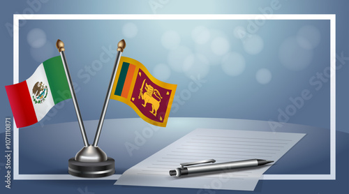 Mexico and Sri Lanka Small national flag on bokeh background, cooperative relationship