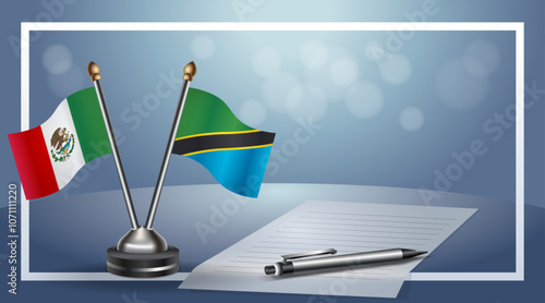 Mexico and Tanzania Small national flag on bokeh background, cooperative relationship