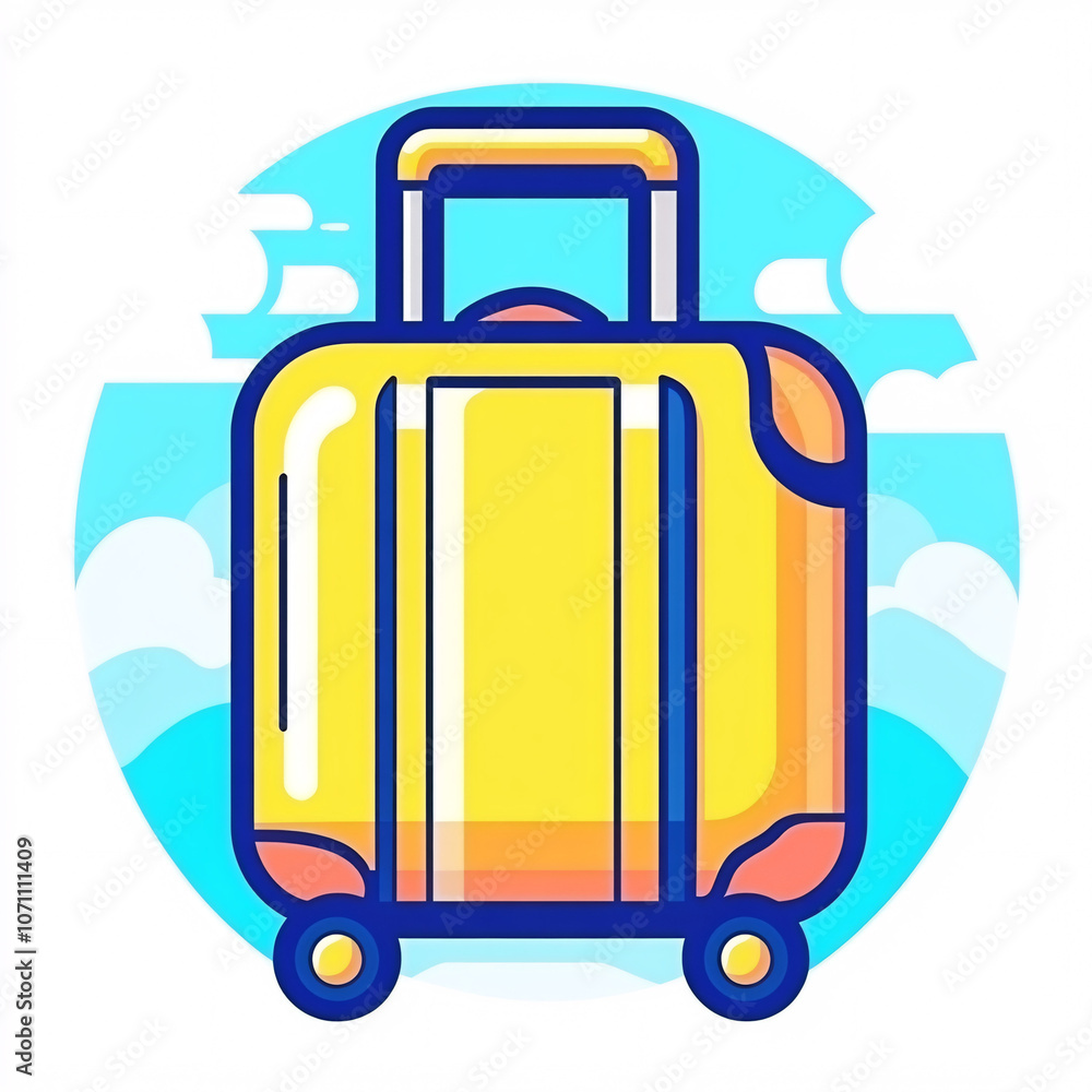A bright yellow suitcase against a blue sky background, conveying a sense of travel and adventure. A bright yellow suitcase against a blue sky background, conveying a sense of travel and adventure.