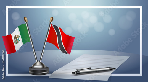 Mexico and Trinidad and Tobago Small national flag on bokeh background, cooperative relationship