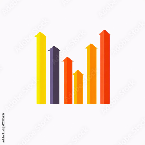 A colorful bar chart with arrows pointing upward, representing growth and progress in data analysis or business metrics.