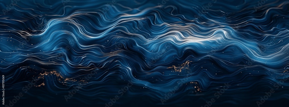 Abstract Dark Blue Water Texture with Flowing Liquid Waves, Elegant Design for Digital Art or Wall Decor