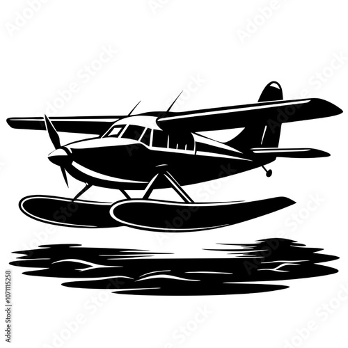 Seaplane Taking Off: A monochrome illustration of a seaplane taking off from the water, capturing the moment of takeoff and the thrill of flight. 