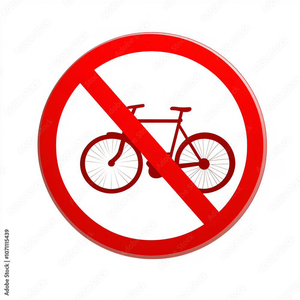 A circular sign with a red border and diagonal line restricting bicycles, indicating no cycling allowed. A circular sign with a red border and diagonal line restricting bicycles, indicating no cycling allowed.