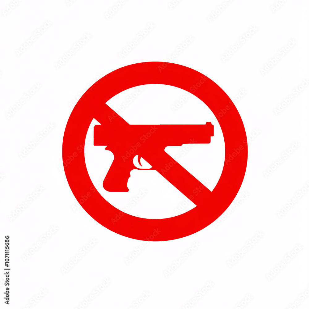 A red circle with a diagonal line crossing over a handgun symbolizes a prohibition on firearms. A red circle with a diagonal line crossing over a handgun symbolizes a prohibition on firearms.