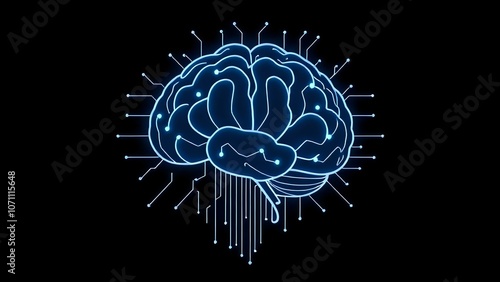 Brain with Circuit Patterns on Dark Background Representing AI Innovation