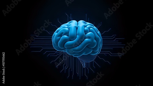 Brain with Circuit Patterns on Dark Background Representing AI Innovation