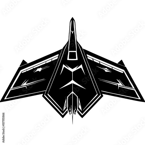 Stealth Fighter Jet: A striking black and white silhouette of a stealth fighter jet in flight, capturing its aerodynamic design and powerful presence.