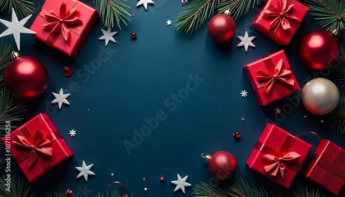 Christmas Blue table top decoration with empty space 