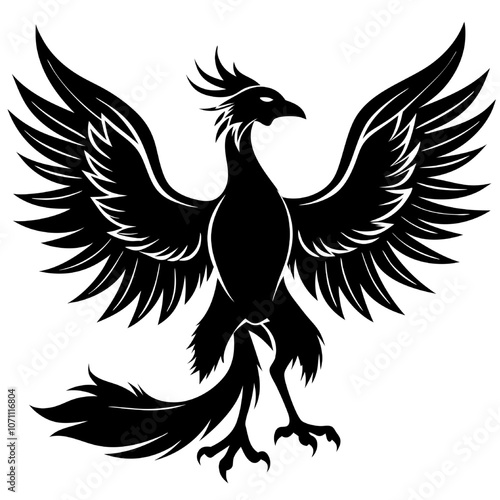 Phoenix Silhouette: A striking silhouette of a phoenix, wings outstretched in a powerful and majestic pose, symbolizing rebirth, resilience, and transformation.  