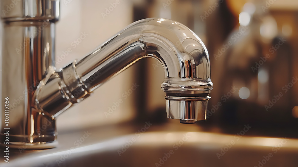 A close-up of a kitchen sink drain pipe made of plastic or PVC with a stainless steel drainage connection, illustrating a plumbing system waste trap A close-up of a kitchen sink drain pipe made of plastic or PVC with a stainless steel drainage connection, illustrating a plumbing system waste trap