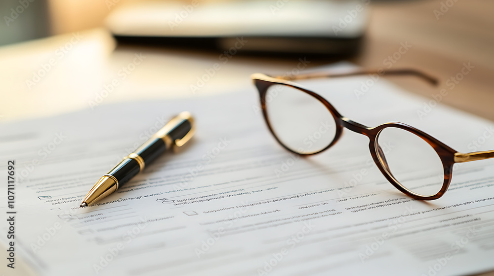 Accident report document with pen and glasses on wooden desk Accident report document with pen and glasses on wooden desk
