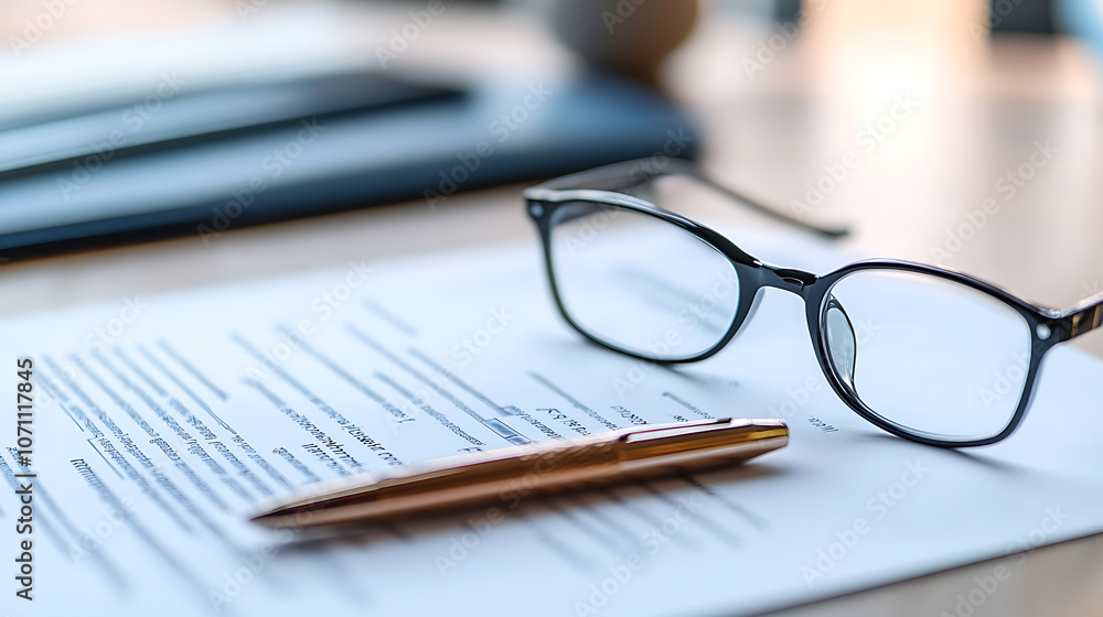 Accident report document with pen and eyeglasses on desk Accident report document with pen and eyeglasses on desk