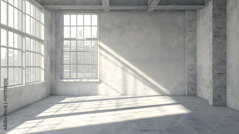 Fototapeta premium An empty unfinished white room with a large window